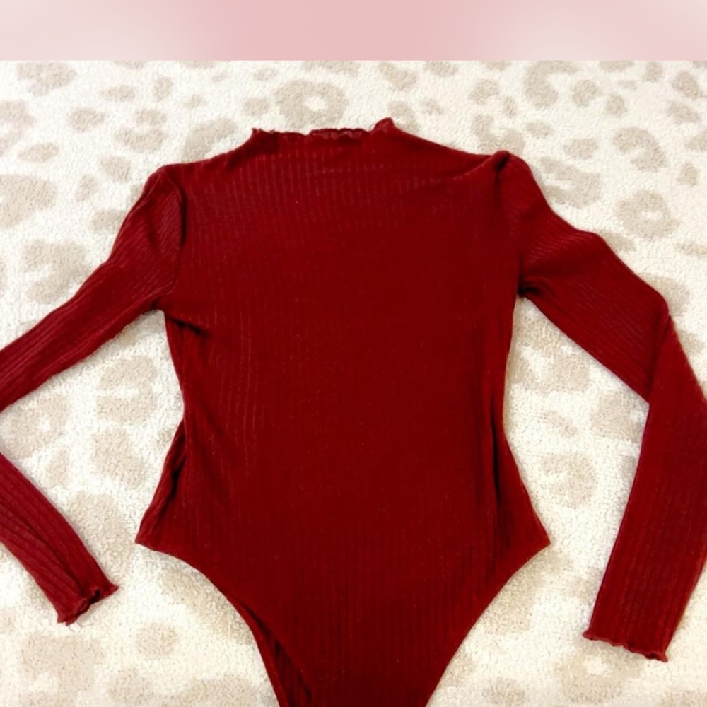 SHEIN Red Ribbed Bodysuit
